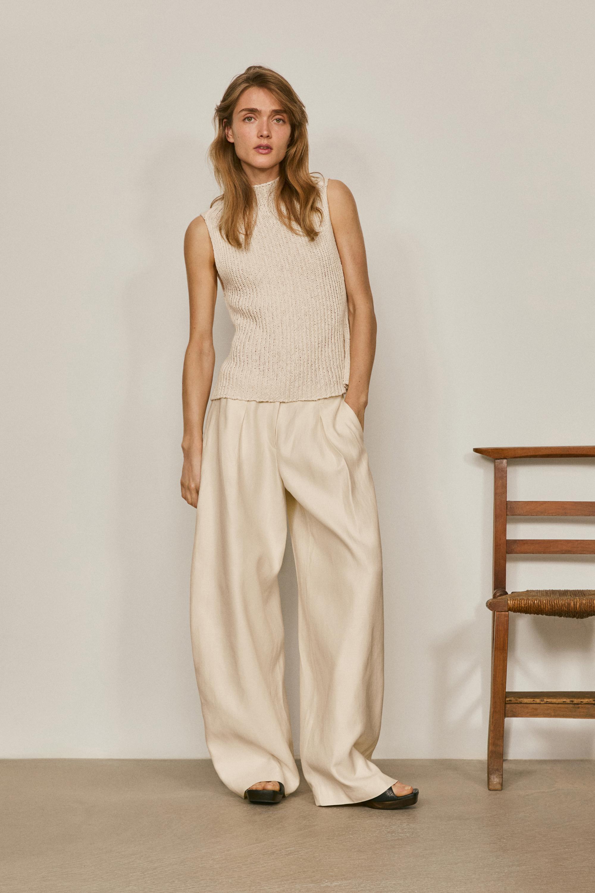 Linen blend openwork mock turtleneck top - LIMITED EDITION